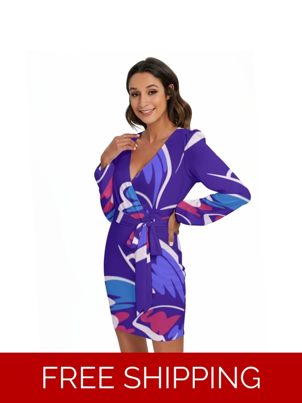 Motiff Long Sleeve Dress with Waist Belt